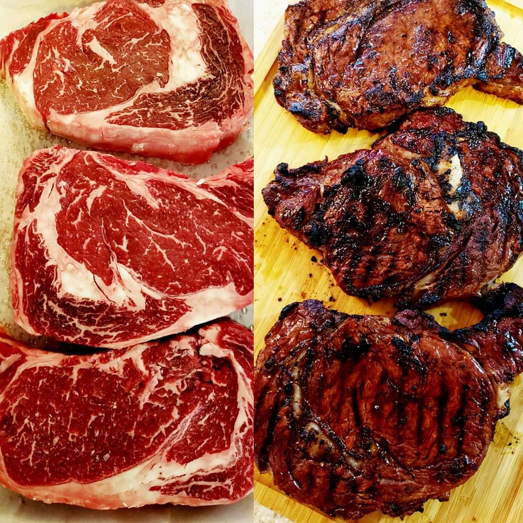 [Homemade] Before and After of My Ribeye's